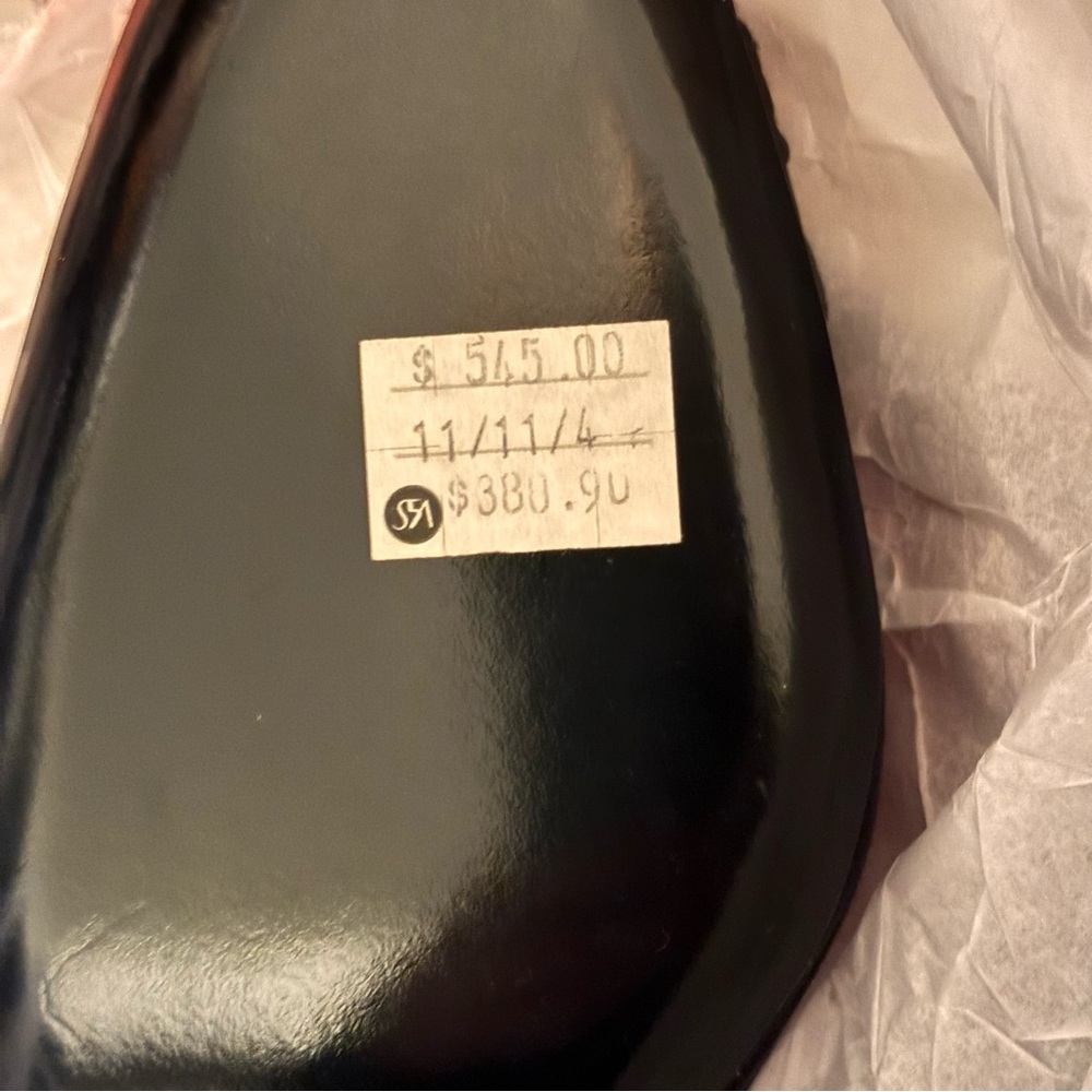 NWT Judith Leiber Black Satin T-strap Heels with Swarovski Crystal Accent Sz 8.5 - Picture 10 of 10